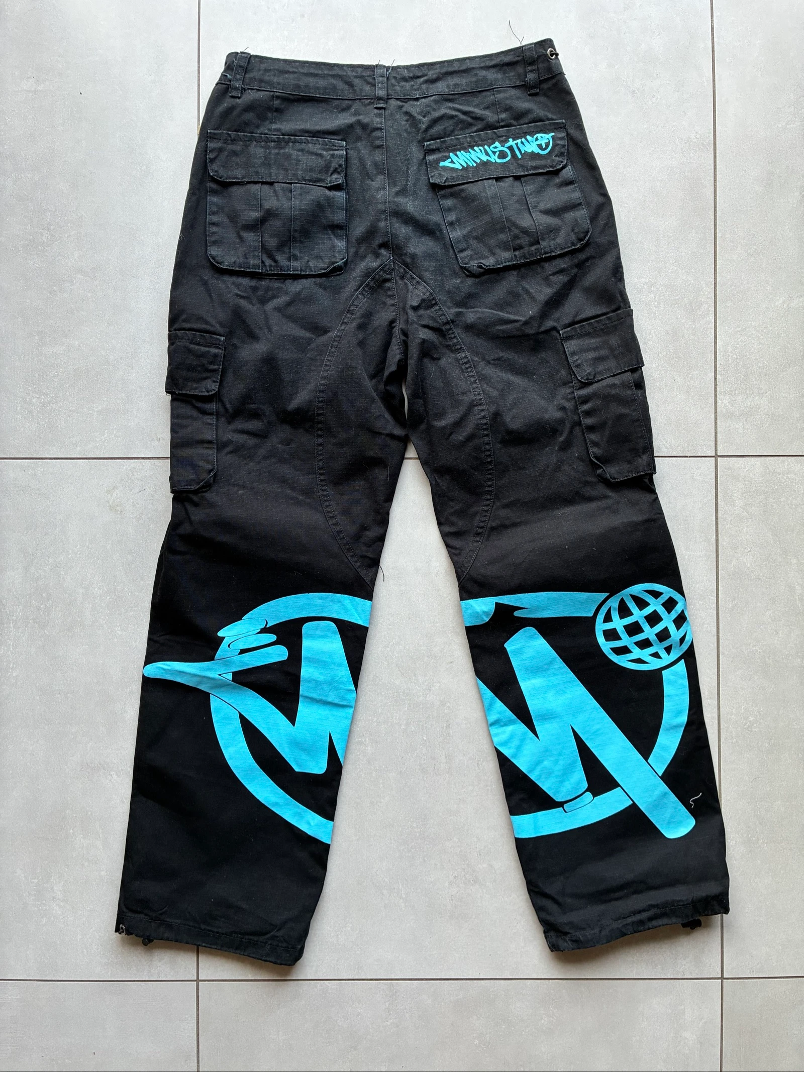 Minus Two Cargo Preto com Estampa Azul Vintage Y2K Streetwear Oversize Archive Calça Rara – photo 6